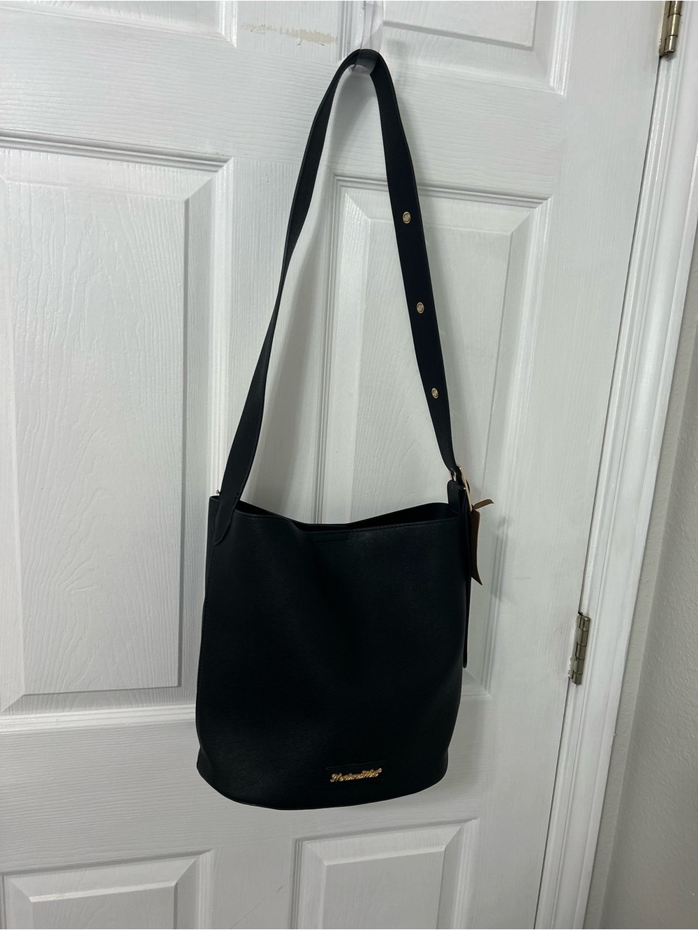Montana West Black Shoulder Bucket Bag with Gold Logo